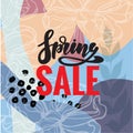 Spring sale and special offer vector banner background with colorful chrysanthemum and daisy flowers elements and spring Royalty Free Stock Photo