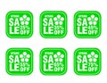 Spring sale stickers green set. Sale 25%, 35%, 45%, 55%, 65%, 75% off discount Royalty Free Stock Photo