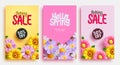 Spring sale text vector banner set design. Hello spring greeting card and season promotion discount