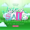 Spring sale typography poster with full blossom flowers. Spring background Royalty Free Stock Photo