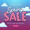 Spring sale typography poster with full blossom pion flowers. Spring background Royalty Free Stock Photo