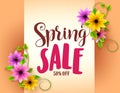 Spring sale vector banner design with realistic colorful flowers Royalty Free Stock Photo