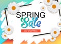 Spring sale vector banner with flowers and frame. Royalty Free Stock Photo