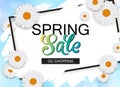 Spring sale vector banner with flowers and frame. Royalty Free Stock Photo