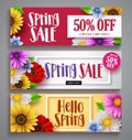 Spring sale vector banner set with colorful background templates Royalty Free Stock Photo