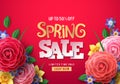 Spring sale vector banner. Spring sale text with colorful camellia flowers