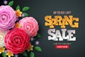 Spring sale vector flowers background. Spring sale text, colorful camellia flowers