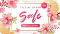 Spring Sale Vector Illustration. Banner With Cherry Blossoms. Royalty Free Stock Photo