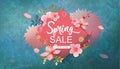 Spring Sale Vector Illustration. Banner With Cherry Blossoms.