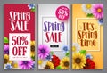 Spring sale vector poster set with colorful background templates Royalty Free Stock Photo