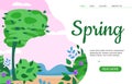 Spring sale web or landing page with blooming trees cartoon vector illustration.