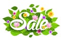 Spring Sale Word with Butterflies, Leaves and flowers Royalty Free Stock Photo