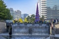 Spring Sculpture and waterfall at Cheonggyecheon Stream downtown Seoul
