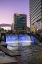 Spring Sculpture and waterfall at Cheonggyecheon Stream and Cheonggye Plaza downtown Seoul