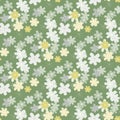 Spring seamless floral pattern with daisy flowers silhouettes. Pastel green background with light blue and white botanic ornament Royalty Free Stock Photo