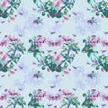 Spring seamless pattern. Blooming heart. Flowers on a blue background Royalty Free Stock Photo