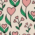 Spring seamless pattern. Hearts growing