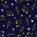 Spring seamless pattern with miscari and wood sorrel