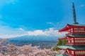 Spring season at Chureito pagoda with sakura cherry blossom and Fuji mountain in Japan Royalty Free Stock Photo