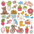 Spring season kawaii doodle set