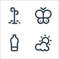 spring season line icons. linear set. quality vector line set such as cloudy, mineral water, butterfly