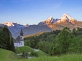 Spring serene scenery with Watzmann mount and Maria Gern church