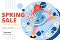 Spring Sale shopping girl banner with daisy flowers Royalty Free Stock Photo
