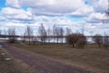 Spring sketch in nature with trees and cloudy sky