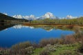 Mount Moran and Teton Range reflected in Oxbow Bend of the Snake River, Grand Teton National Park, Wyoming Royalty Free Stock Photo