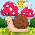 Spring Snail with Mushroom Colored Cartoon
