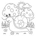 Spring Snail with Mushroom Coloring Page for Kids