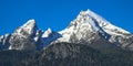 Spring snow-capped peaks of Watzmann mountain in national park Berchtesgaden Royalty Free Stock Photo