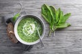 Spring Soup with fresh ramson wild garlic leaves