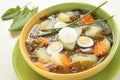 Spring soup with sorrel, potatoes and eggs