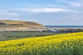 A spring South Downs landscape looking over the Cuckmere River towards the ocean Royalty Free Stock Photo