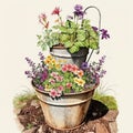 Spring Splendor: Beautiful Container Gardens Overflowing with Colorful Flowers AI Generated