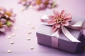 Spring Splendor: A Luxurious Birthday Surprise with a Pink Ribbo Royalty Free Stock Photo