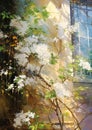 Spring Splendor: A Vibrant City Scene with a Blooming White Tree