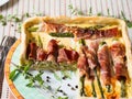 Spring square quiche with asparagus, prosciutto and marjoram