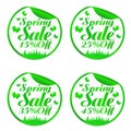 Spring design stickers set 15%, 25%, 35%, 45% off with butterflies