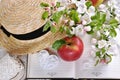 Spring still life in romantic style with apple blossoms on old books Royalty Free Stock Photo