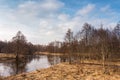 Spring stream. Early spring on small river.Sunny spring Royalty Free Stock Photo