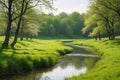 Spring stream forest natural scenery,Generative AI Royalty Free Stock Photo