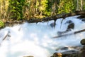 Spring streams of water and waterfalls on mountain streams in Dombay, mountainous territory, ski resort and nature