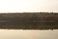 Spring, summer or autumn nature landscape panorama with trees on quiet lake Royalty Free Stock Photo