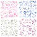 Spring summer autumn and winter holiday season doodle icon