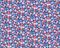 Spring summer floral pattern with small simple field colorful flowers isolated on a dark blue background