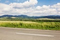 Spring summer carpathian landscape with green village field Royalty Free Stock Photo