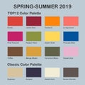 Spring / Summer 2019 Color Palette. Fashion color trend. Palette Guide with Named Color Swatches