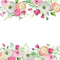 Spring and Summer Floral Frame for Holidays Decoration. Wedding Invitation, Greeting Card Template with Blooming Flowers